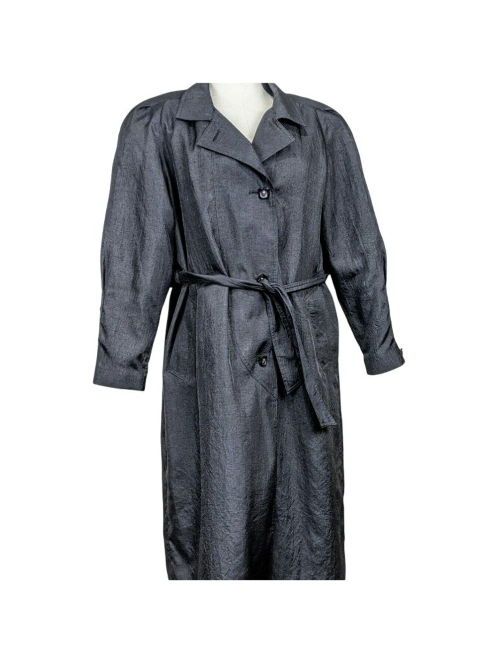 Portrait Petite Womens Trench Coat Size 12 Gray Long Belted Button Closure 44g